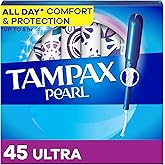 Tampax Pearl Tampons for Women, with LeakGuard Braid, Ultra Absorbency, Unscented, 45 Count