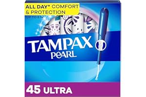 Tampax Pearl Tampons for Women, with LeakGuard Braid, Ultra Absorbency, Unscented, 45 Count