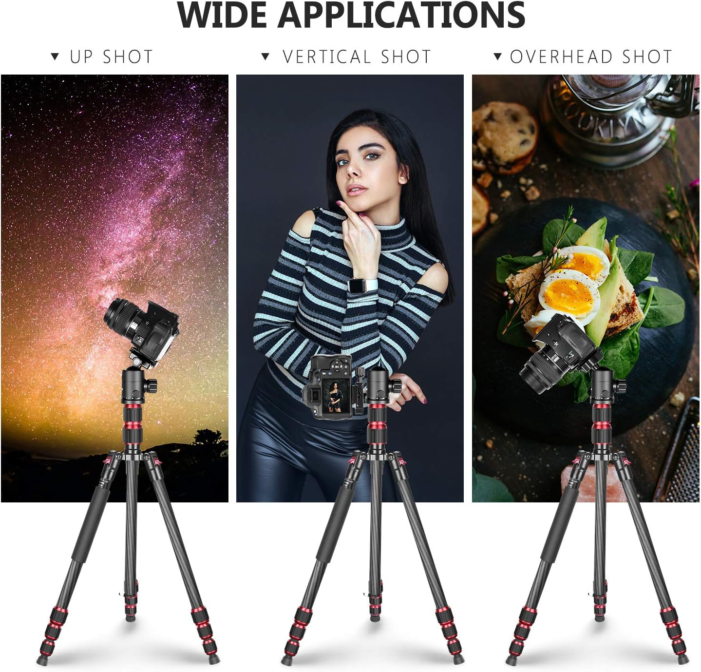 Neewer 79 Inches Carbon Fiber Camera Tripod Monopod with 2 Center Axis, 360 Degree Ball Head, 1/4 inch Quick Shoe Plate and Bag for DSLR Camera Video Camcorder Travel and Work，Load up to 26.5 pounds : Camera & Photo