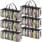 Lifewit DVD Storage Bags, Clear PVC DVD Case Holder with Handles, Front Window Zipper Design, Stackable Media Organizer for Blu-ray Disc, Movie Cases, VHS Box, Holds 210 Discs (35 Each), 6 Pack