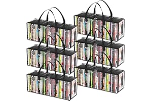 Lifewit DVD Storage Bags 6 Pack, Clear PVC DVD Case Holder with Handles, Front Window Zipper Design, Stackable Media Organizer for Blu Ray Disc, Movie Cases, VHS Box, Hold 210 Pcs DVDs (35 Each)