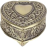 Pssopp Bronze Vintage Heart Jewelry Box, Ring Small Trinket Jewellery Storage Organiser Christmas Gift Vintage Heart Shaped Storage Box for Women Gifts