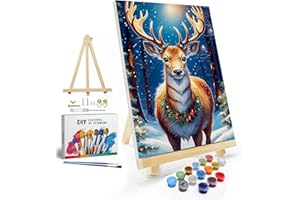 JOOZ Christmas Paint by Numbers Kit for Adults with Frame, Deer Paint by Number with Easel, DIY Christmas Framed Paint by Number Kits for Gift Home Wall Decor 8x12 Inch