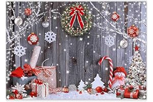 ZTHMOE Fabric 7x5ft Christmas Photography Backdrop Winter Rustic Wood Background Xmas Tree Snow Wall Santa Gift Party Decoration Holiday Photo Banner Props