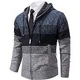 Mylldey Mens Hoodies Knit Sweater, Full Zip Fleece Lined Cardigan Sweaters Casual Regular Fit Knit Hooded Men Sweater Jacket