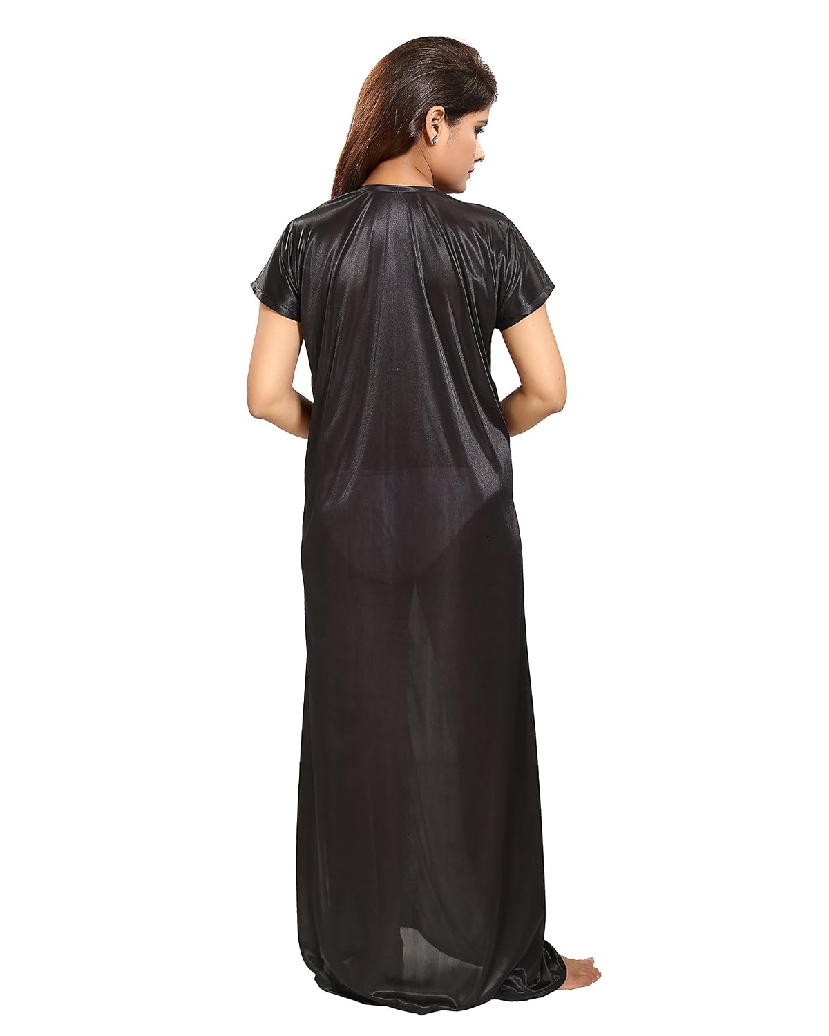 tucute women satin night gown (black) (free size) d.no.1115
