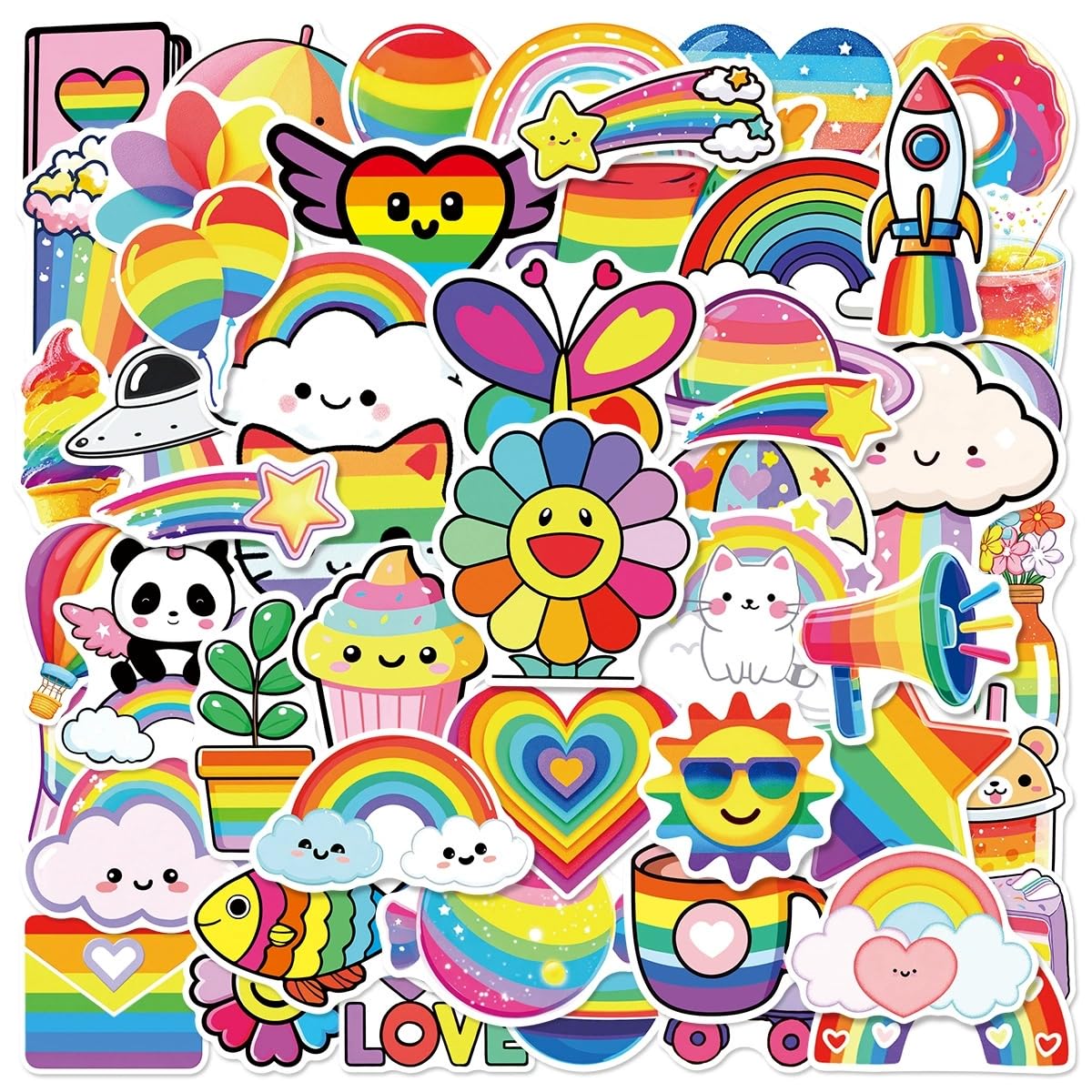 50 Pcs Cute Rainbow Stickers for Kids Teens Adults Boys Girls Gift,Rainbow Stickers Pack for Laptop,Skateboard,Luggage,Car,Bike,Cup,Computer,Water Bottle Decor,Vinyl Waterproof Decals โ image 1