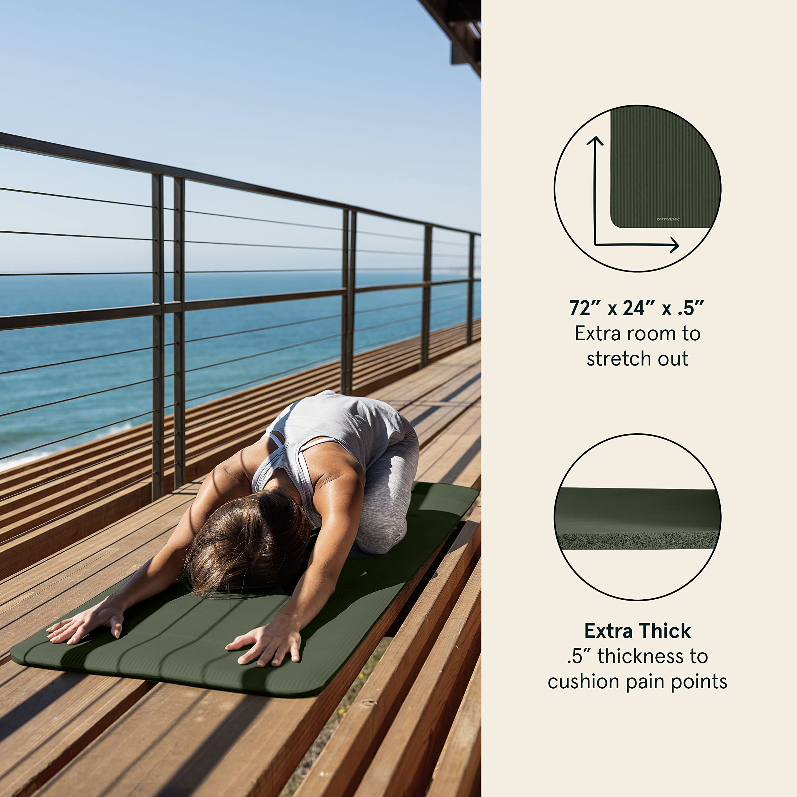 Yoga Mat 1/2" Thick w/Nylon Strap for Men & Women