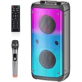 TAMPROAD Bluetooth Speaker, 80W Peak Wireless TWS Portable Outdoor Party Speakers with Subwoofer, Deep Bass, LED Colorful Lights, Loud Stereo Sound Boombox with Radio for Home, Camping, Travel