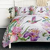 BlessLiving Spring Tropical Birds Quilt Set Queen Size, Watercolor Hummingbird Floral Bedspread 90"x90", Soft Lightweight Farmhouse Coverlet, Bed Cover for All Seasons-3 Pieces Valentine's Day Gifts