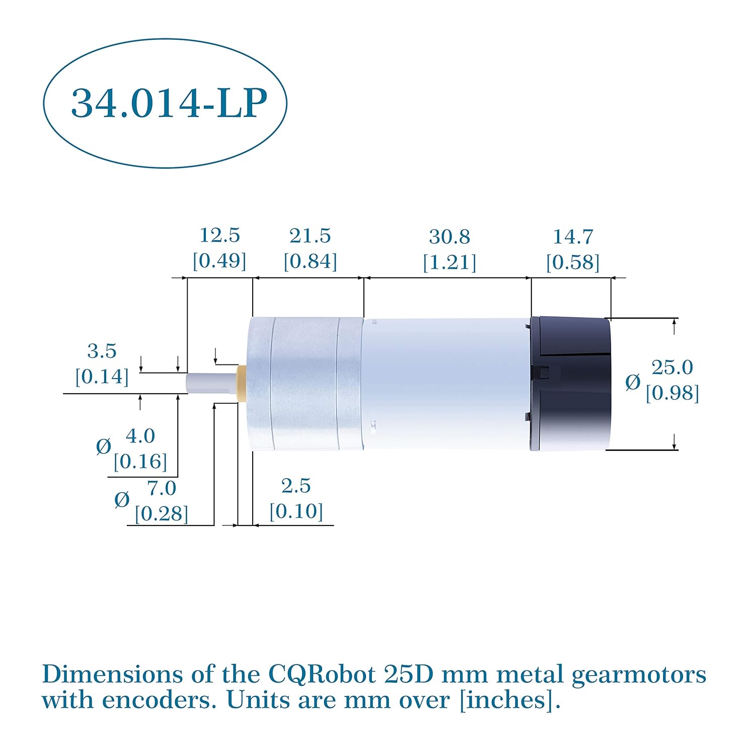 CQRobot 34.01:1 LP Metal DC Geared-Down Motor 25Dx66.5L mm 3W/6V with 48 CPR Encoder and Fix Bracket. 170 RPM/3.5 kg.cm (49 oz.in) - Image 4