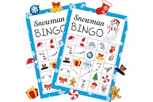 Joy Bang Christmas Bingo for Kids & Adults - Snowman Bingo Game for 36 Players with Winter Stickers - Xmas Activity & Holiday Party Supplies