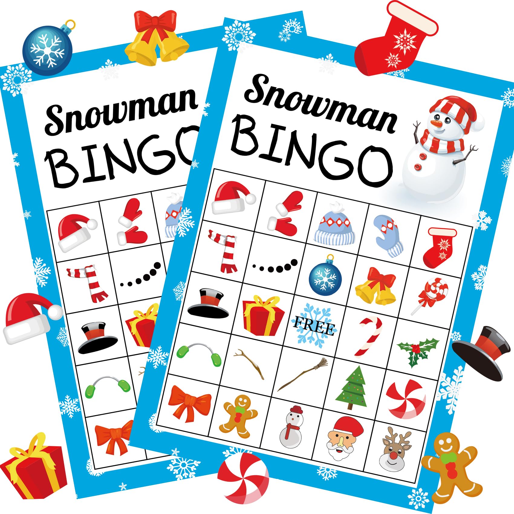 Photo 1 of Joy Bang Christmas Bingo for Kids & Adults - Snowman Bingo Game for 36 Players with Winter Stickers - Xmas Activity & Holiday Party Supplies