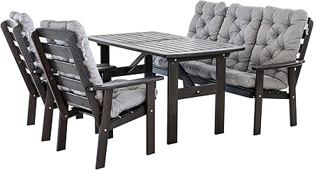 Amazon De Ambientehome 90398 9 Teilig Garten Sitzgruppe Essgruppe Loungegruppe Gartenmobel Essgarnitur Hanko Maxi Mit Kissen Taupegrau Grau