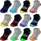 Tsmollyu 12 Pairs Boys Socks Kids Ankle Athletic Cotton Sock Half Cushioned Low Cut Sock