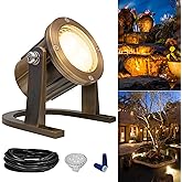 GKOLED Solid Brass Underwater Light, Low Voltage LED Pond Lights, Submersible Fountain Lighting with 5W 2700K 410LM MR16 Bulb