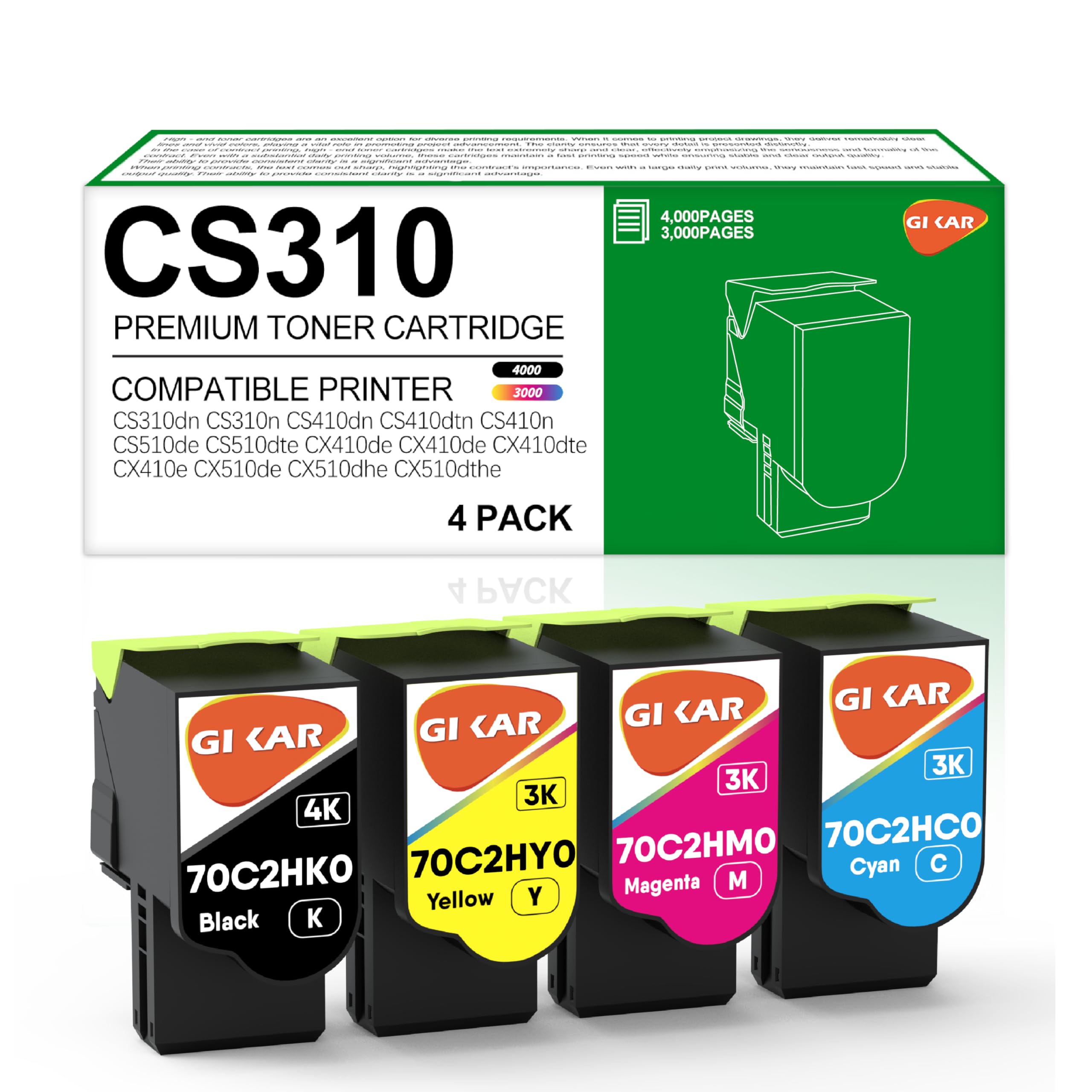 CS310 Toner Cartridges Compatible for Lexmark CS310 for Lexmark CS410 CS310n CS410n CS510de CS310dn CS410dn CS410dtn CS510dte Printer