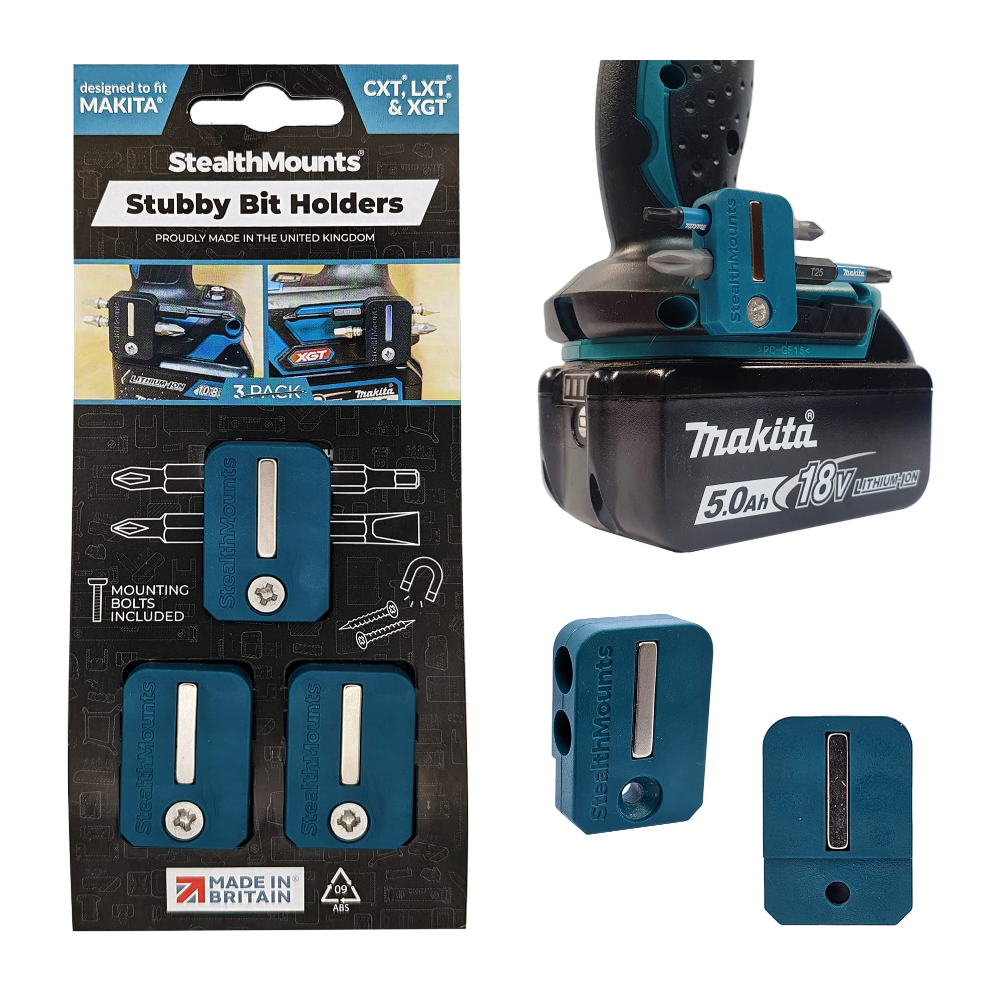 StealthMounts Stubby Makita Magnetic Bit Holder - 3 Pack | Drill Bit Organizer | Compact Makita Bit Holder for Drill | Makita Impact Driver Bit Holder | Makita Bit Holder for Impact Driver