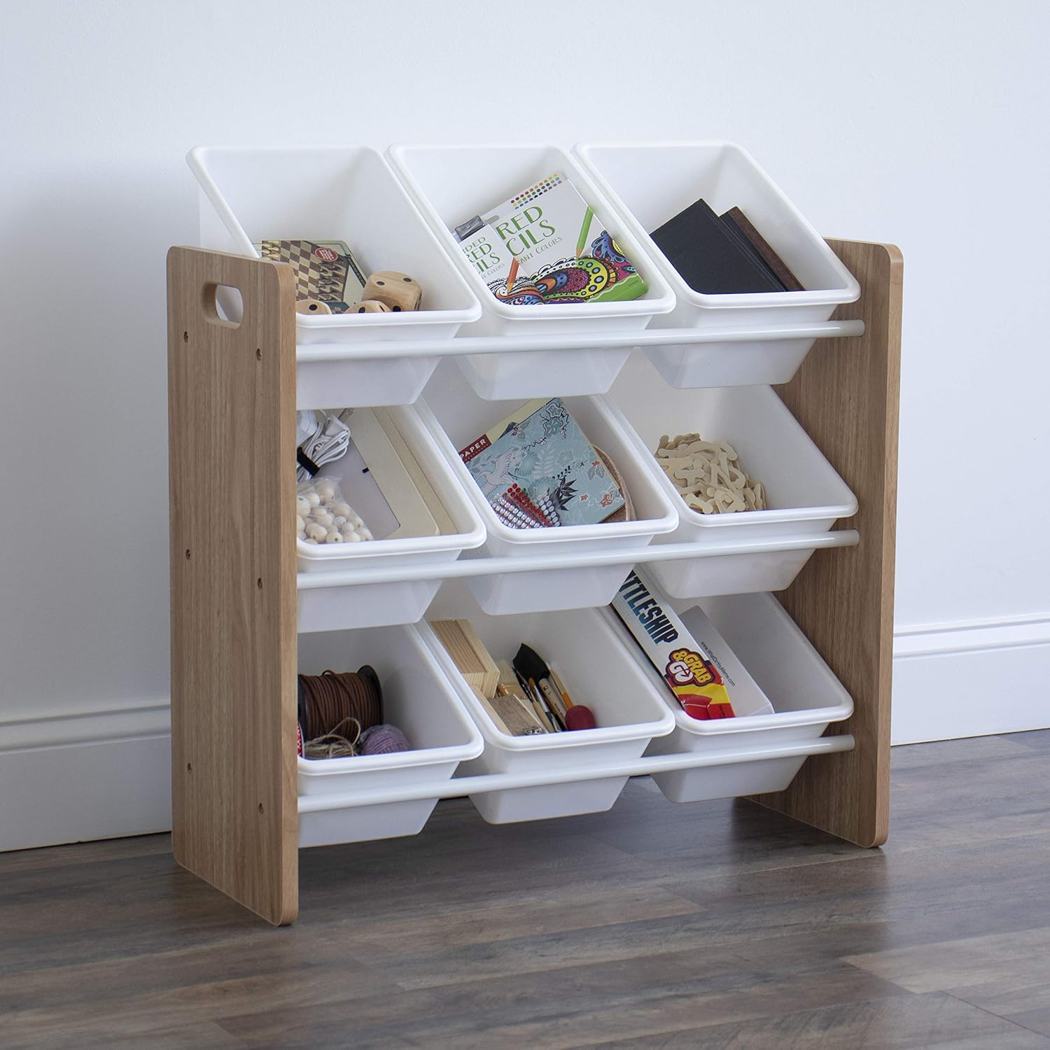 Humble Crew Wooden Toy Storage Organiser for Children & Toddlers, with 9 BPA Free Plastic Removeable Storage Bins - Image 4