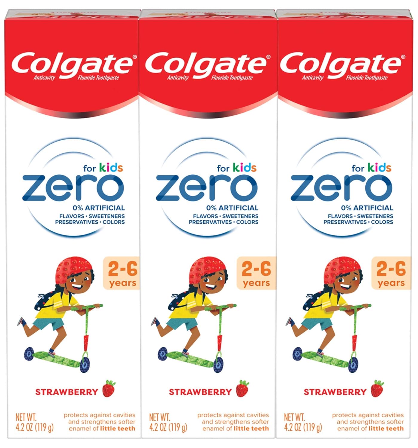 Colgate Zero Kids Toothpaste with Fluoride, Natural Strawberry for Ages 2-6 - 4.2 ounce (3 Pack)