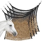 MKO SHUN Slow Feed Hay Nets for Horses, Large Capacity Hay Bags, 4 Pack | 35 x 31 in, includes 8 carabiners,Black, heavy duty, hay feeder for horses and goats, easy to hang in stalls and trailers