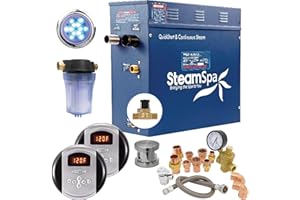 SteamSpa 6kW Steam Sauna Generator Executive Bundle 240V Steam Generator with Touch Pad, Steamheads, Pressure Relief Valve, Built-in Auto Drain, LED Light, Filter and Quick Install Kit EXR600BN-A