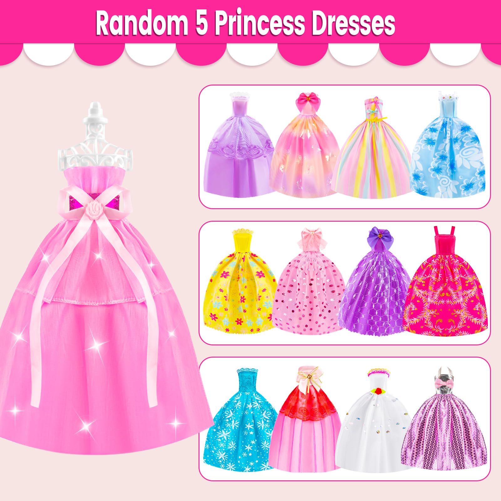 137 Pcs Doll Closet Playset Clothes and Accessories for 11.5 Inch Dolls, Included Princess Dresses,Fashion Dresses,Casual Clothing,Swimsuits,Bags,Shoes,Doll Dress up Toys for Girls Kids Toddlers Gifts
