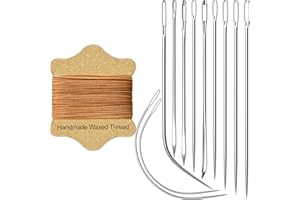 VONEEDL Upholstery Repair Kit: Waxed Sewing Thread (Ligth Brown Color) & Heavy Duty Needles (11 PCS) for Leather, Canvas & Qu