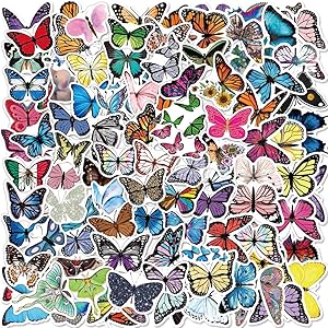 100pcs Colorful Vivid Butterfly Stickers for Water Bottle Cup Laptop Luggage ,Sweet Lovely Butterfly Wall Decor Set Murals Decals for Kids' Room Wedding Birthday Party
