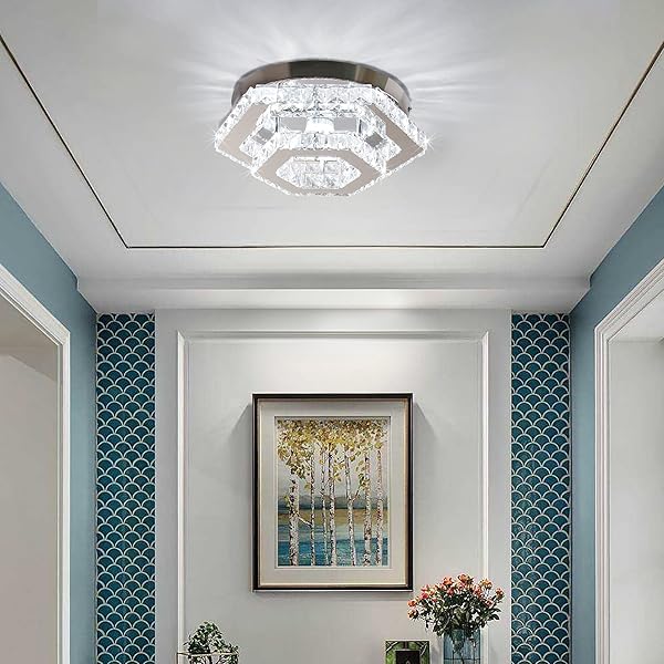 CXGLEAMING MODERN CHANDELIER CRYSTAL FLUSH MOUNT CEILING LIGHT LED PENDANT LAMP DIMMABLE CHANDELIER FOR DINING ROOM LIVING ROOM BEDROOM KITCHEN HALLWAY(REMOTE CONTROL)