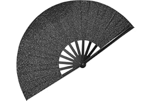 Amajiji Rave Fans, Large Folding Hand Fan Popping Fan for Line Dancing, Big Clacking Fans Clap Fans Festival Fans Foldable for Boots On The Ground Dance,Music Festival, Party (Black)