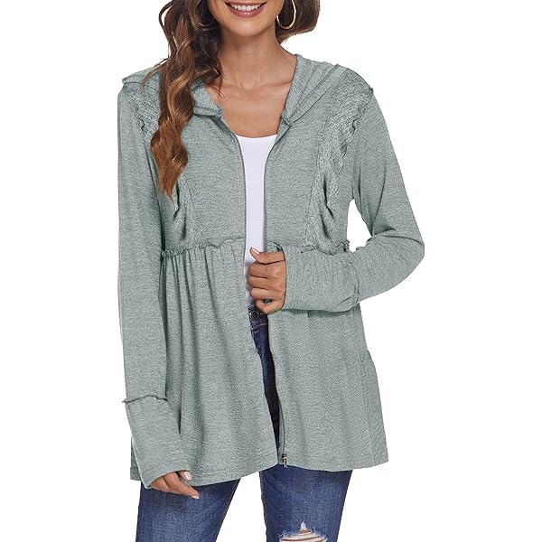 Amazon.com: DEESHA Full Zip Up Hoodie for Women Pleated Tiered