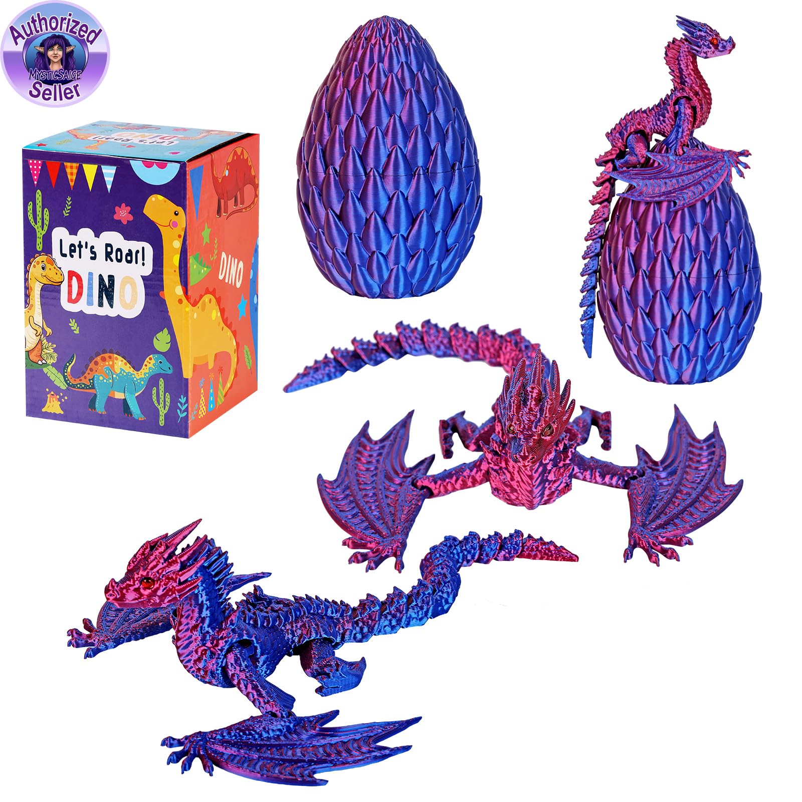 Photo 1 of TXB3DOK 3D Printed Dragon,Flying Mystery Egg Articulated Dragon,3D Printed Crystal with Wings,Adults Fidget Toys for Autism ADHD (Blue Red Max)