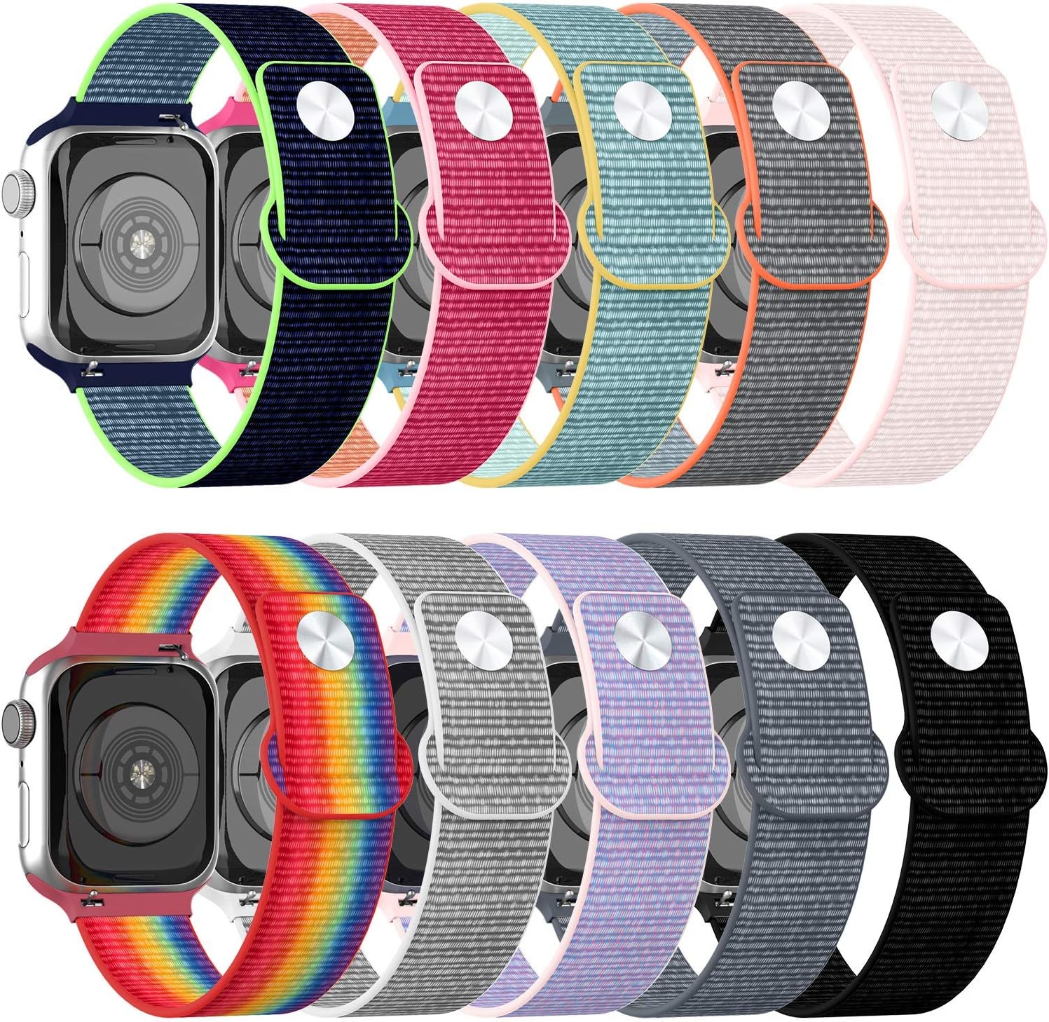 Recoppa 10 Pack Nylon Bands Compatible with Apple Watch Band 38mm 40mm 44mm 42mm Soft Sport Loop Breathable Strap Replacement for iWatch Series 6 5 4 3 2 1