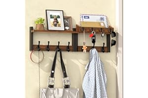 29'' Coat Rack Wall Mount with Shelf and Key Hooks, Solid Wood Key Holder Wall Mount, Farmhouse Wall Organizer for Mail, Entr