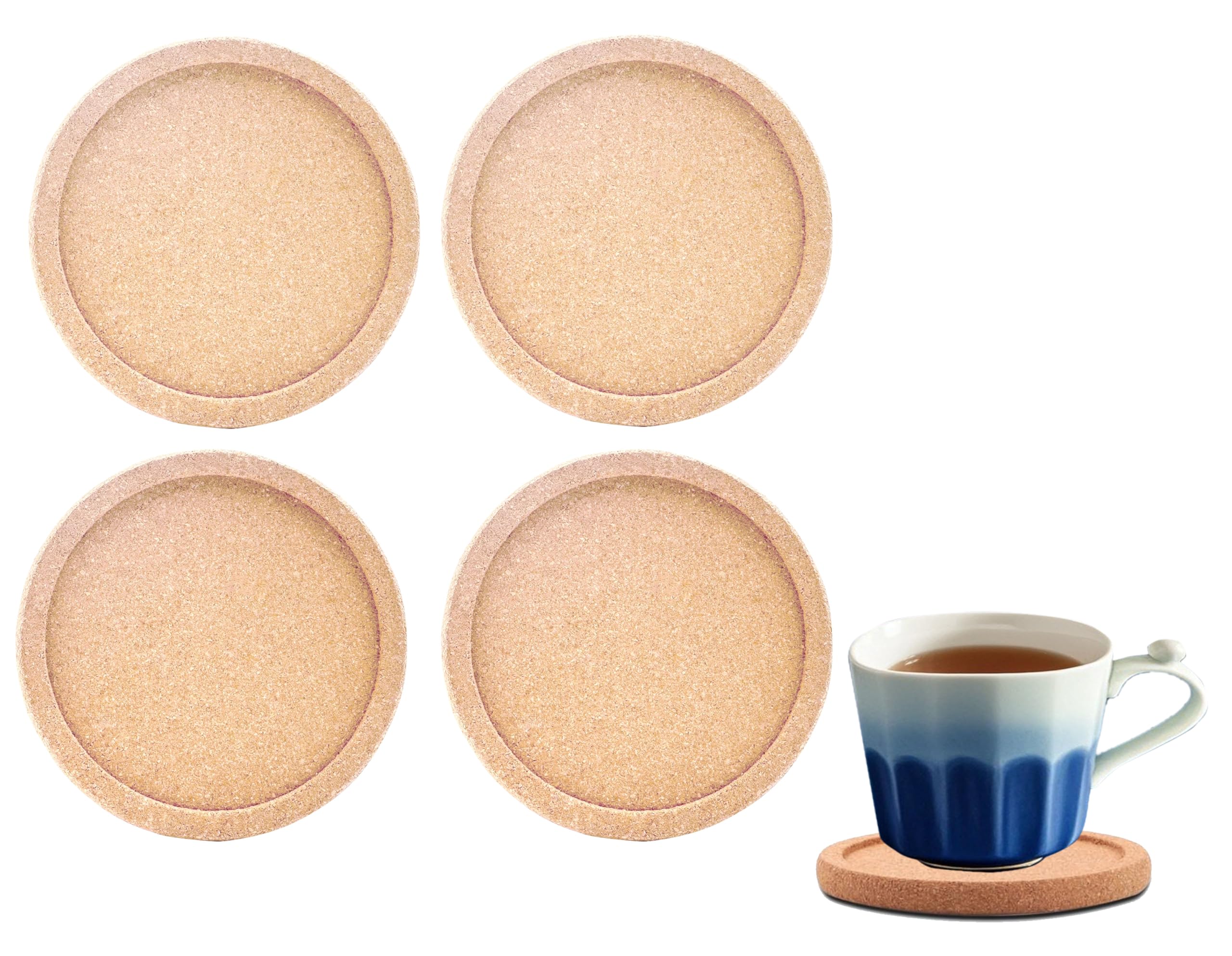Photo 1 of 4pcs Cork Coaster with Lip for Drinks Absorbent 0.4" Thick Round 3.9" Cups Mugs Glasses Coaster for Crafts,Warm Gifts Relatives and Friends in Office, Home, or Cottage (Round-4pcs)