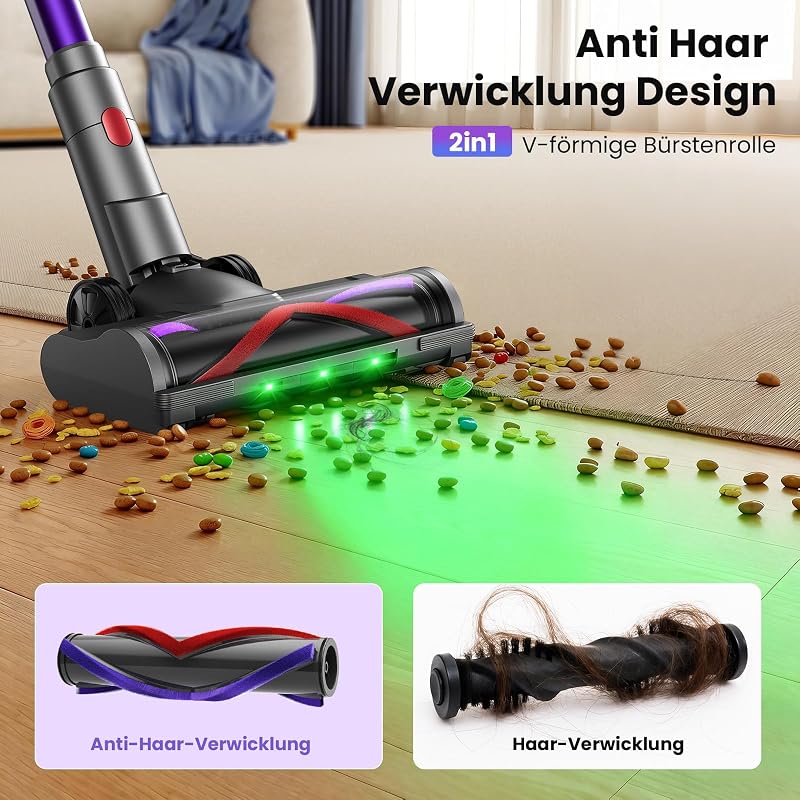 Akku Staubsauger 90Min, 600W 58000Pa Staubsauger Kabellos mit 90° Top-Adapter, Selbststehender Akkusauger mit Smart LED Display und Ladestation, Akkusauger für Teppich, Hartboden und Tierhaare