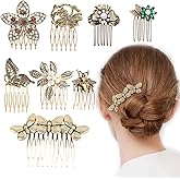 8 Pack Vintage Hair Side Combs for Women Decorative, INLAZYTIM Retro Gold Pearl Rhinestone Metal Hair Comb Clips with Teeth Grip Crystal Bridal Hair Piece Pins for Wedding Accessories