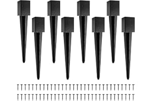 (Pack of 8) LADECH 4x4 Fence Post Anchor Ground Spike 24” Length Metal Black Powder Coated – Mailbox Post Anchors – Fit 3.5x3.5 Wood Post
