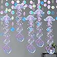 Jexine 10 Pcs Glitter Iridescent Jellyfish Hanging Party Decorations for Under The Sea Jellyfish Decor Circle Garlands Iridescent Circle Dots for Ocean Mermaid Party Birthday Wedding Baby Shower
