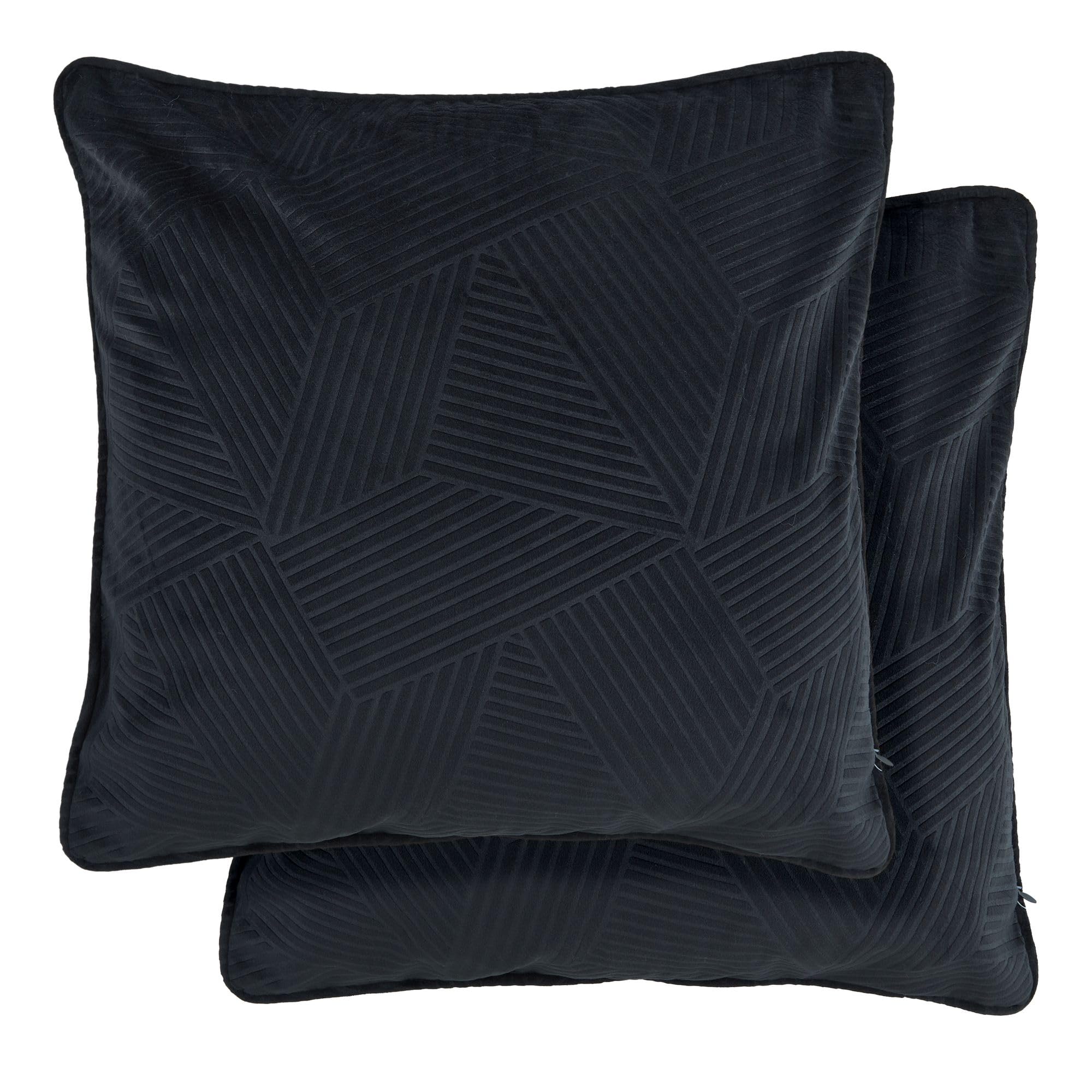 Emma Barclay Midnight - Soft Plush Velvet Cushion Cover with Geometric Design (Black)