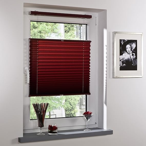Liedeco® Plissee freihängend mit Klemmträger / 80 x 200 cm bordeaux (weinrot) (Breite x Höhe) / lichtdurchlässig blickdicht u