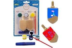 The Dreidel Company Craft-A-Dreidel, Create Your Own Custom Wooden Dreidel, Kit Includes 2 Wooden Dreidels, 3 Paint Colors, 1 Paint Brush, 1 Glitter Pen