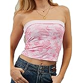 DURUNUL Women Strapless Floral Print Bandeau Tube Crop Top Y2k Fold Over Graphic Tube Tops Reversible Slim Fit Shirt Summer