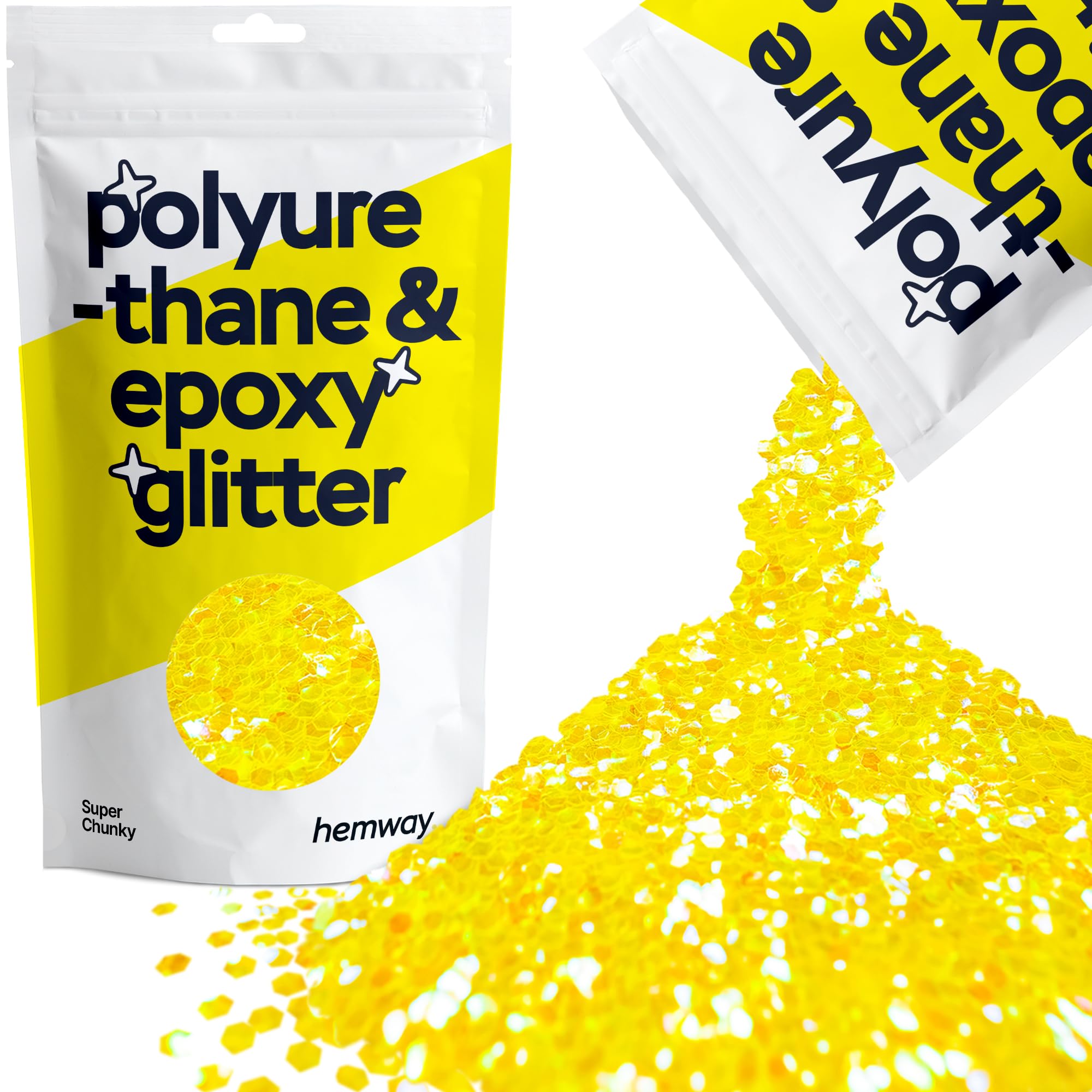 Hemway Resin Glitter Fluorescent Yellow 100g Super Chunky | Polyurethane & Epoxy Glitter for Resin Crafts, Tumblers, Coasters, Floor & Table Art