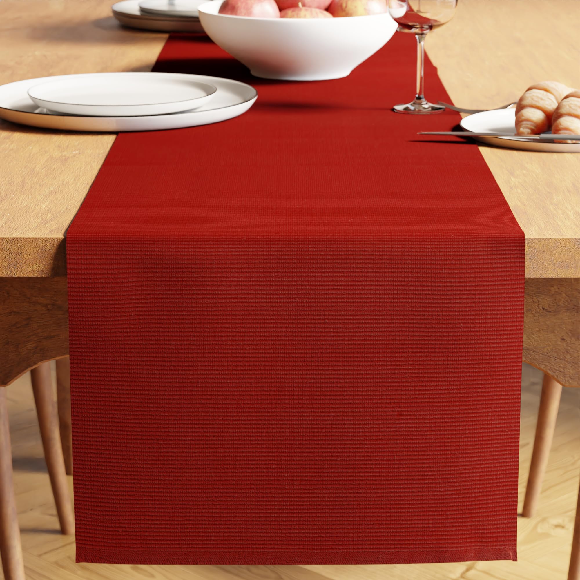 Encasa XO Dining Table Runner 32x150 cm | Yarn Dyed Fine Ribbed Cotton | Solid Red | Machine Washable — image 1
