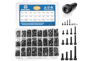 DURAMEDAL 2240PCS Metric Screw Assortment,M2-M5 Metric Screw Kit, Hex Socket Metric Bolts, Metric Machine Screws 12.9 Grade Alloy Steel,Black Zinc Plated,Free Allen Head Wrench