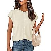 MEROKEETY Women's Summer Lightweight Cardigan Tops 2026 Cap Sleeve Business Casual Blouse Button Down Trendy Shirt