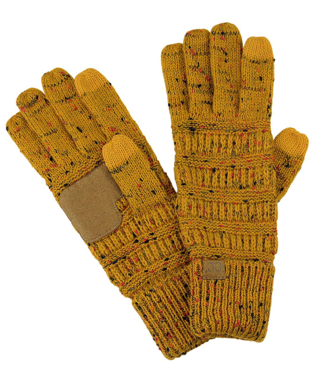 C.C Unisex Cable Knit Winter Warm Anti-Slip Touchscreen Texting Gloves, Confetti Mustard, One Size