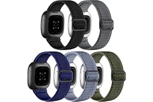 Adorve Compatible with Fitbit Versa 3 Bands/Fitbit Versa 4 Band/Fitbit Sense Bands for Men Women, Adjustable Stretchy Solo Loop Elastic Nylon Sport Strap for Smart Watch Replacement